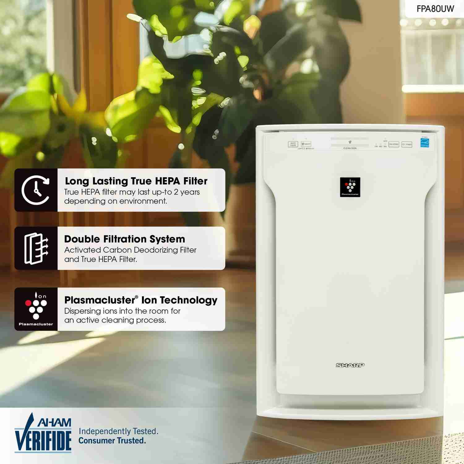 Sharp Plasmacluster Ion Air Purifier with True HEPA for Large